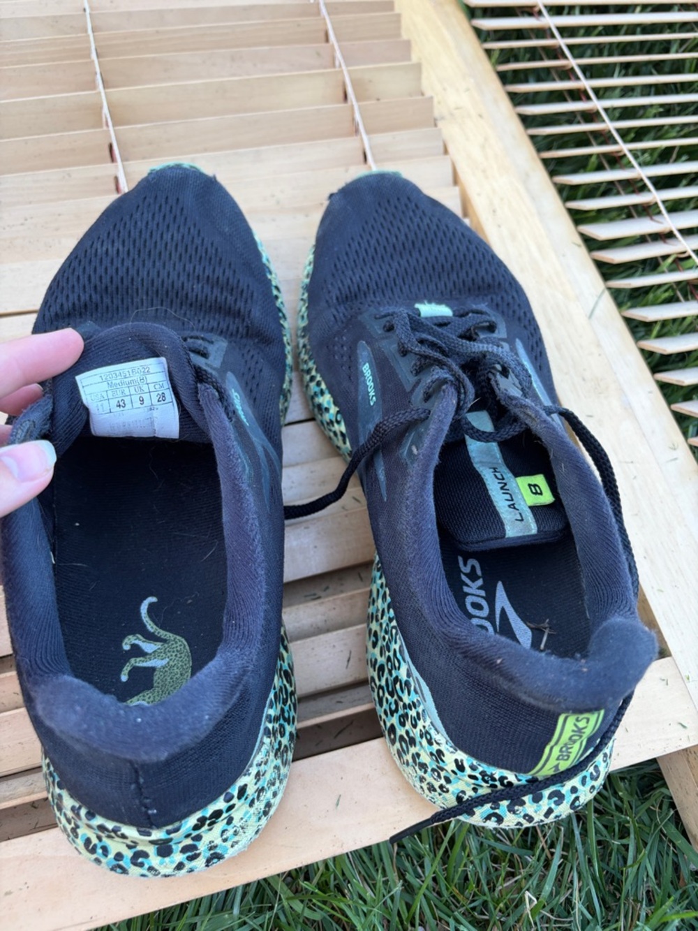 Used Women’s Shoes Brooks Black and Mint Green Leopard-Print Running Shoes